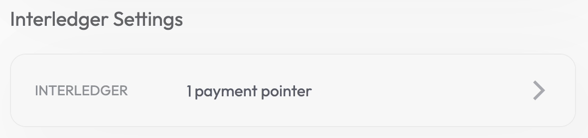 Interledger Settings section showing the Interledger payment pointer button. The user's payment pointer itself is hidden.