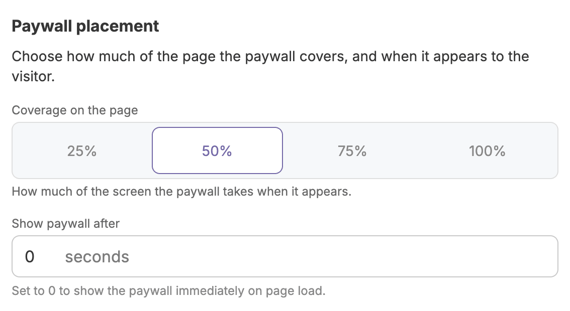 Selection bar showing options for 25, 50, 75, and 100% coverage